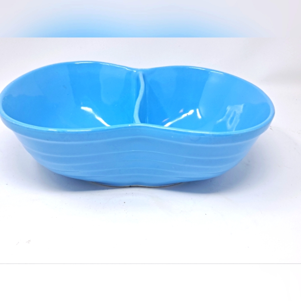 Vintage Marcrest Stoneware Divided Pastel  Blue Dish